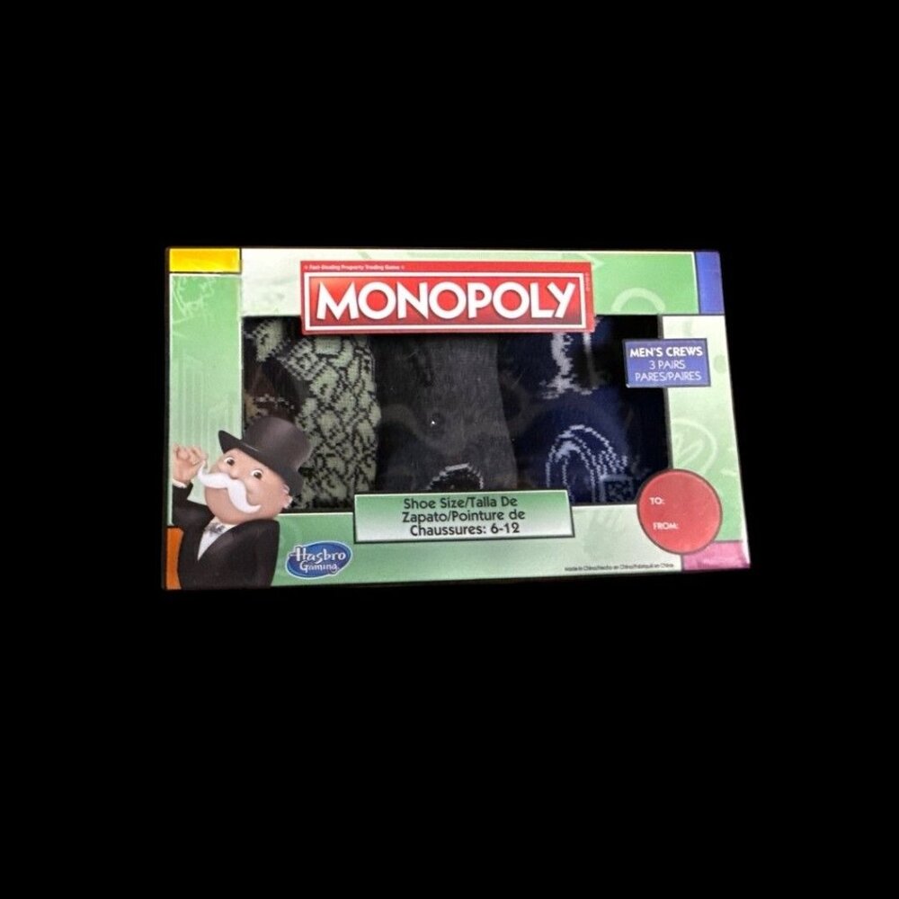 MONOPOLY Men's Crew Socks 3 Pairs Size 6-12 New in Box